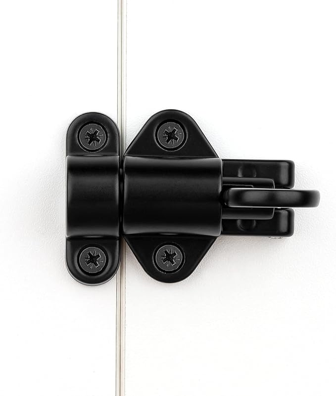 3 Packs Self-Closing Latches，Black Spring Door Lock，Resilient Bolt Latch Aluminum Alloy Safety Automatic Spring Barrel Slide Door Lock with Screws,Used for Gate,Window and Cabinet etc…