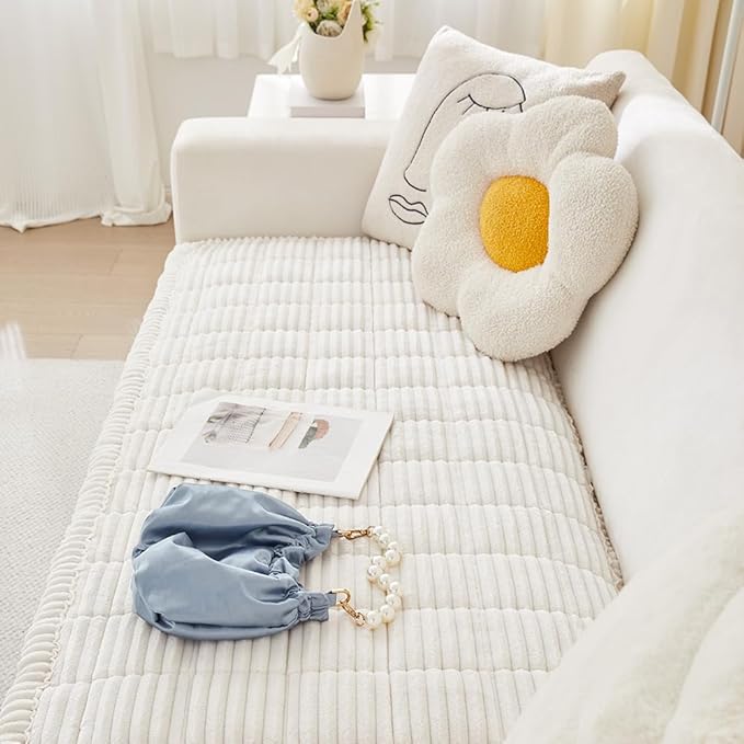 Couch Cover for Dogs Washable, Fuzzy Pet Couch Covers for 2 Cushion Sofa Pet Friendly, Non Slip Sofa Cover (White, 23.6" x 47"/60 x 120cm)