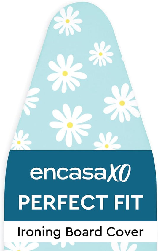 Encasa XO Ironing Board Cover and Pad 42"x14" - Thick 3mm Felt Padding, Drawstring Tightening & Lock, Easy Fit, Scorch & Stain Resistant, Fits Medium Ironing Board - Daisy Blue