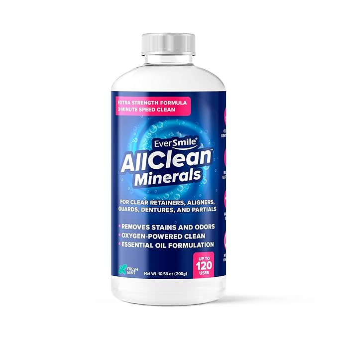 EverSmile AllClean Minerals – Deep Cleaner for Retainers, Clear Aligners, Invisalign, Dentures, Night & Mouth Guards – Removes Stains, Odors & Plaque in 3-Minutes – Up to 120 Uses (300g), 1 Pack