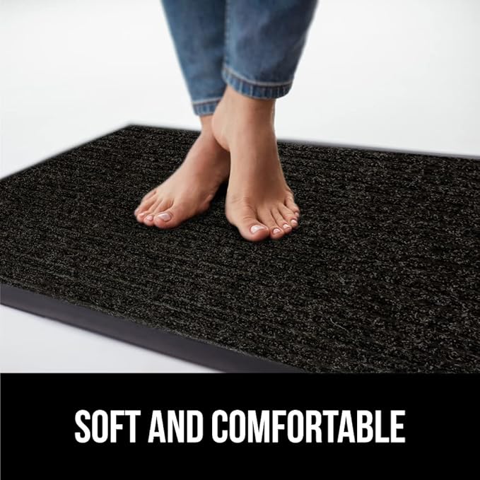 GORILLA GRIP Traffic Guard Door Mat, Heavy Duty Welcome Mats, Commercial Office Space Doormat, Waterproof, Fade Resistant, Strong Rubber Backing, Low Profile, Shoe and Boot Scraper, 35x23, Jet Black