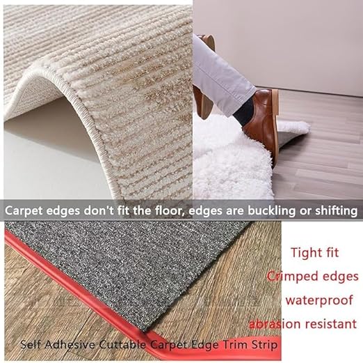 Self Adhesive Carpet Transition Strip with Edge Trim, Designed for Seamless Transitions from Carpet to Tile or Vinyl Floors, Perfect for Doorways.(Black,7ft)