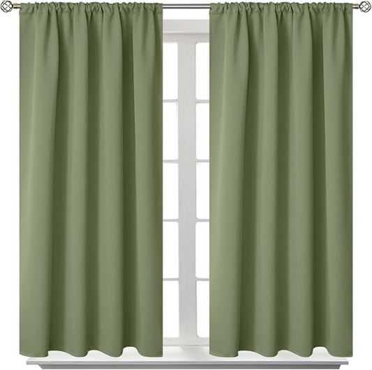 BGment Olive Green Blackout Curtains 45 Inch Length for Kitchen Bedroom Window - Short Thermal Insulated Drapes with Rod Pocket Room Darkening for Bathroom Cafe Rv Camper, 42 x 45 Inch, 2 Panels
