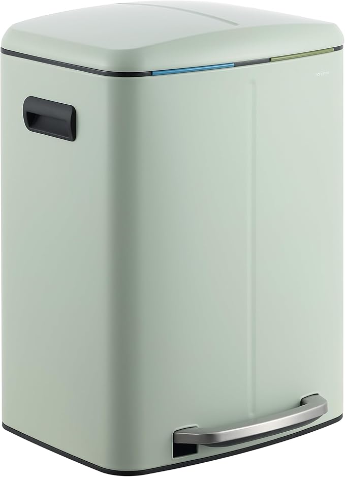 happimess HPM1005E Marco Rectangular 10.6-Gallon Double Bucket Trash Can with Soft-Close Lid, Fingerprint Resistant, Modern, Minimalistic for Home, Kitchen, Office, Bathroom, Pistachio Gelato