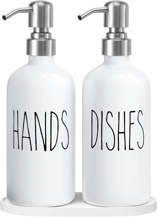 MOMEEMO Soap Dispenser for Kitchen Sink, White Soap Dispenser with Silver Metal Pump, Suitable for Kitchen Decor and Accessories. (White & Silver)