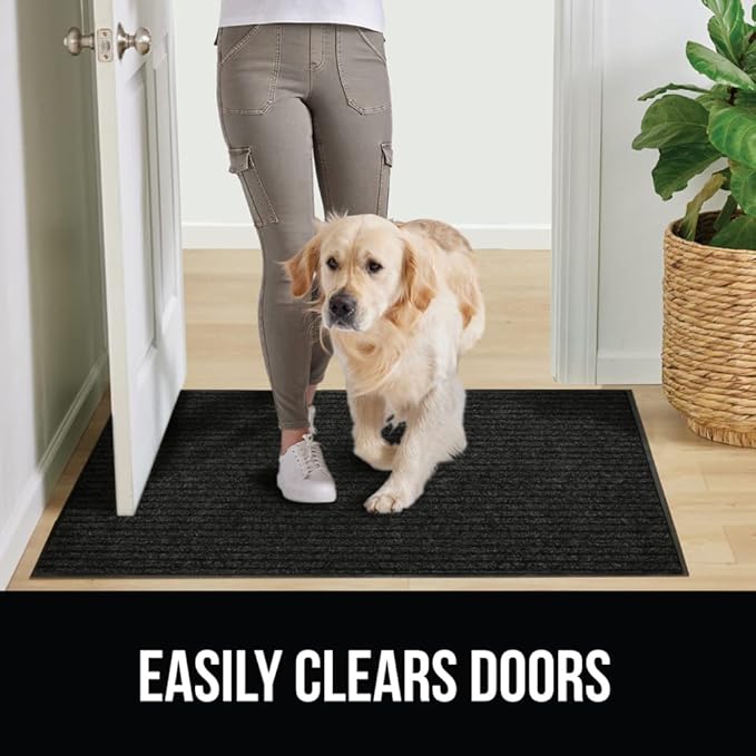 GORILLA GRIP Traffic Guard Door Mat, Heavy Duty Welcome Mats, Commercial Office Space Doormat, Waterproof, Fade Resistant, Strong Rubber Backing, Low Profile, Shoe and Boot Scraper, 35x23, Jet Black