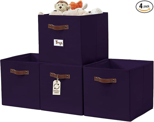 DECOMOMO Storage Baskets, 13x15x13 Storage Cube Bins with Labels for Organizing Shelves Kallax (Kallax / 4pcs, Deep Purple)