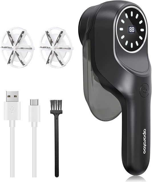 Fabric Shaver and Lint Remover with 2 Extra Blades, Led Digital Display Fabric Shaver for Furniture, 2 Speeds Powerful Ball Remover for Clothes Sweater Sofa Carpet (Black)