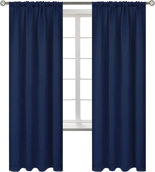 BGment Rod Pocket Blackout Curtains for Bedroom - Thermal Insulated Room Darkening Curtain for Living Room, 52 x 72 Inch, 2 Panels, Navy Blue