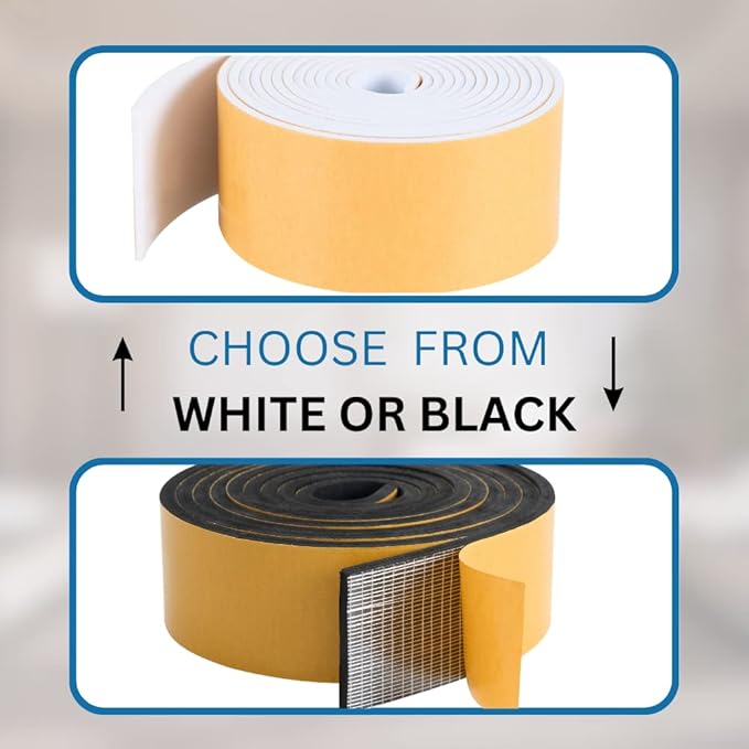 High Density Foam Weather Stripping Door Seal Strip Insulation Tape Roll for Insulating Door Frame, Window, Air Conditioner | Self Adhesive Sealing Weatherstrip (4 in x 1/4 in x 10 Ft, Black)