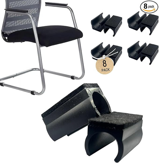 Rectangle U Shaped Chair Leg Tips Caps with Felt Pads,Furniture Feet Protector Slide Smoothly Glides No Scratches No Noise Protect Hardwood Floor,Fit 22mm(7/8inch) Diameter Tubular Leg (Black 8PCS)