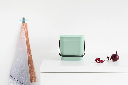 Brabantia Sort & Go Food Trash Can (0.8 Gal/Jade Green) Small Countertop Kitchen Compost Caddy with Handle & Removable Lid, Easy Clean