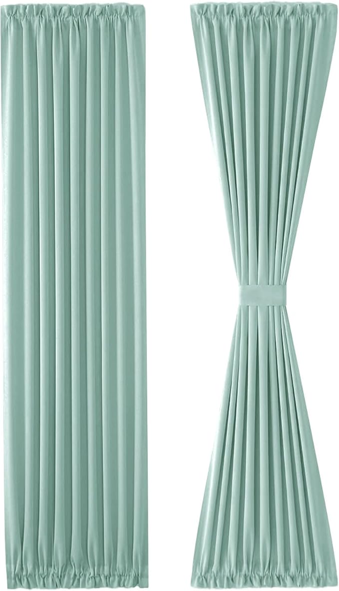 DWCN French Door Curtains – Rod Pocket Thermal Blackout Curtain for Window/Patio Doors/Doorways/Classroom/Kitchen for Privacy, 36W by 72L Inches, 1 Panel with Tieback, Mint Green