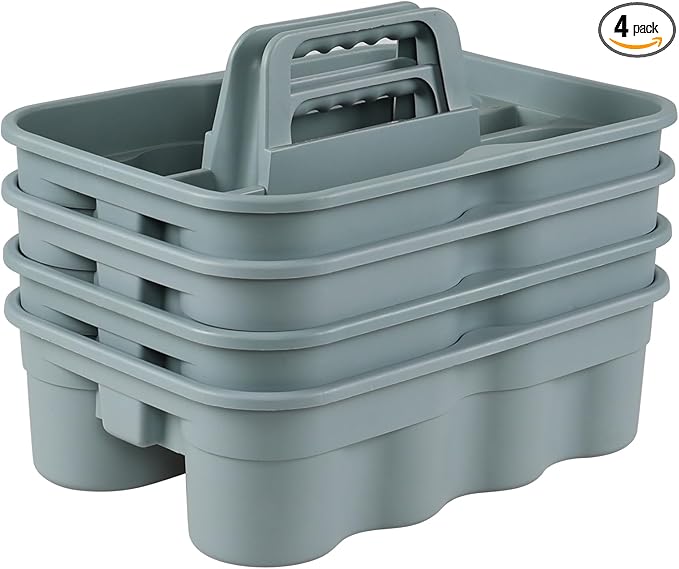 4 Packs Plastic Cleaning Caddy, 2 Compartment Cleaning Tool Caddy with Handle, Grey