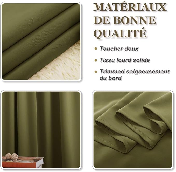 PONY DANCE Bedroom Curtains Blackout - Thermal Drapes Heavy Duty Light Blocking Shandes Grommet Top Window Treatments Cover Noise Reducing, W 42 x L 45 in, Olive Green, 2 PCs
