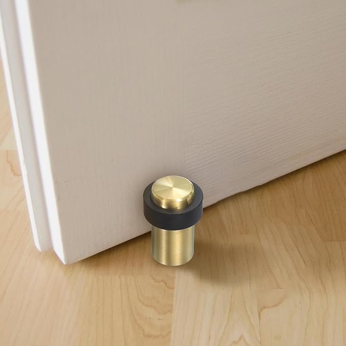 PATIKIL 2Set Round Door Stoppers, 80mm Stainless Steel Door Stop Doorstop Wedge Metal Cylinder Self Adhesive with Screw for Bottom of Door Floor Inside, Bronze