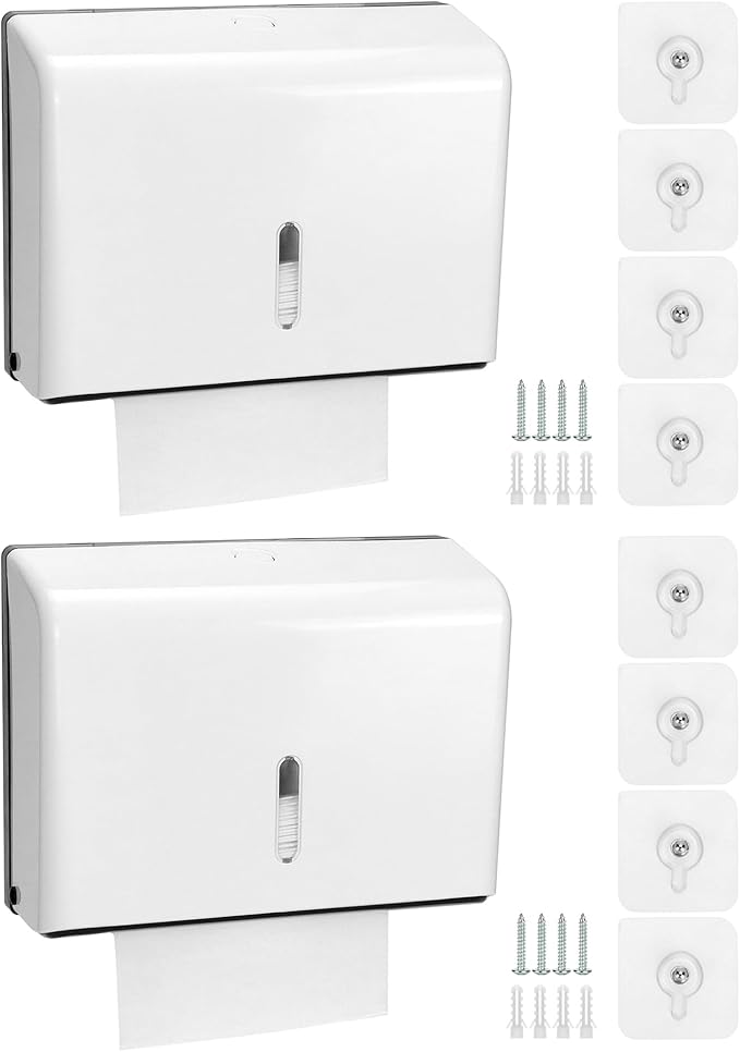 QWORK Paper Towel Dispenser Wall Mount, 2 Pack Multifold Hand Towel Dispenser, Tri-fold Commercial Hand Towel Dispenser for Bathroom, Kitchen, Office, White