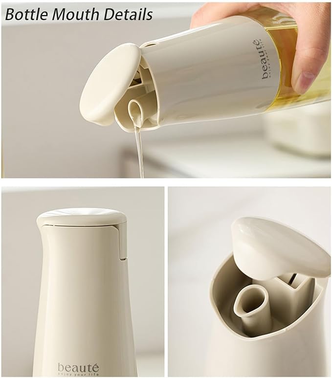 Olive Oil Dispenser Bottle for Kitchen, Auto Flip、Non-Drip、Leak Proof, Oil Bottles for Kitchen, Vinegar Dispenser, Cooking Glass Bottle with 500ml (Cream Yellow)