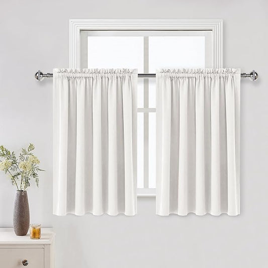 DWCN Short Ivory Blackout Curtains for Small Window, Thermal Insulated Energy Saving Room Darkening Curtains for Kitchen/Bedroom (W60 x L36 inch, Set of 2 Panels, Top of Rod Pocket)