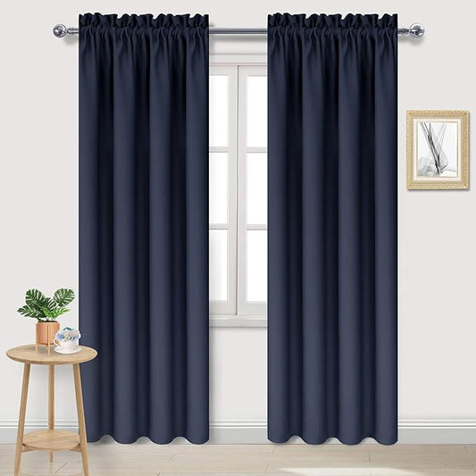 DWCN Navy Room Darkening Blackout Curtains - Thermal Insulated Privacy Energy Saving Window Curtain Drapes 38 x 72 inch Length, Set of 2 Bedroom Living Room Curtains