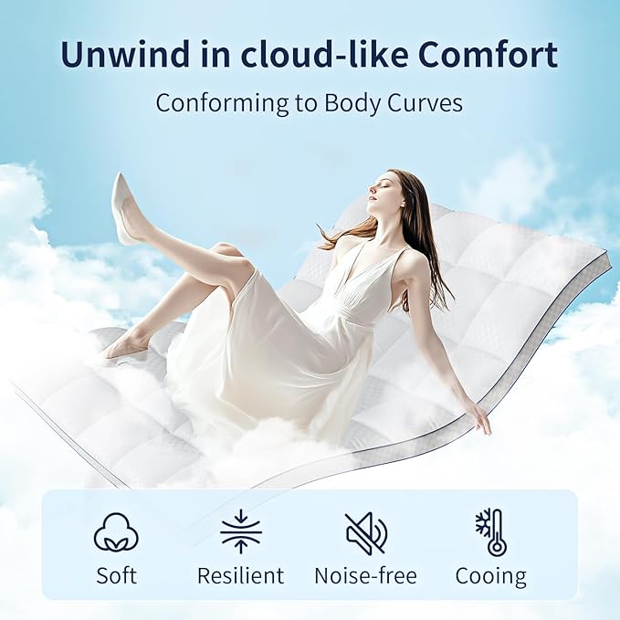 King Mattress Topper Extra Thick Pillowtop Cooling Mattress Topper Plush Mattress Pad Cover Protector with 8-21 Inch Deep Pocket 3D Snow Down Alternative Fill