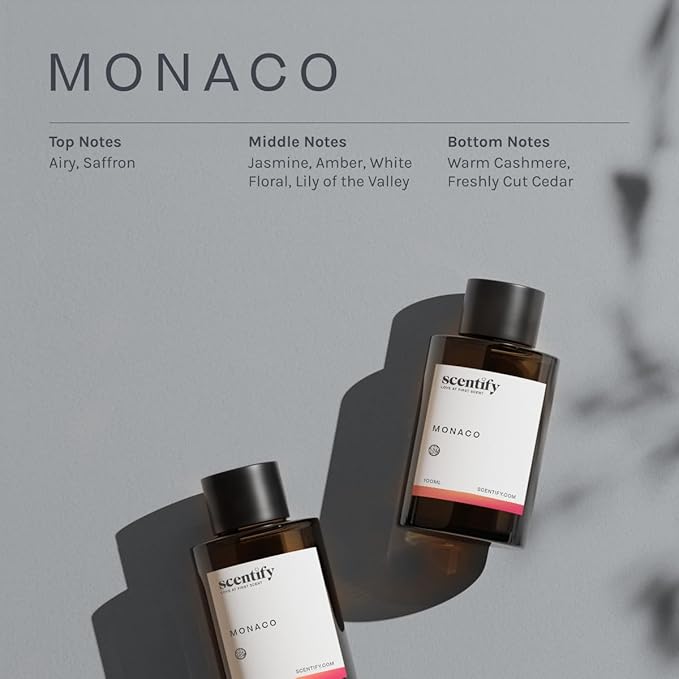 Scentify Monaco Aroma Oil Refill Scent for Oil Diffusers - Saffron, Jasmine, Amber, Cedar Scents - Luxurious Relaxing Aromatherapy Diffuser Fragrance 100ml, 3.38 oz
