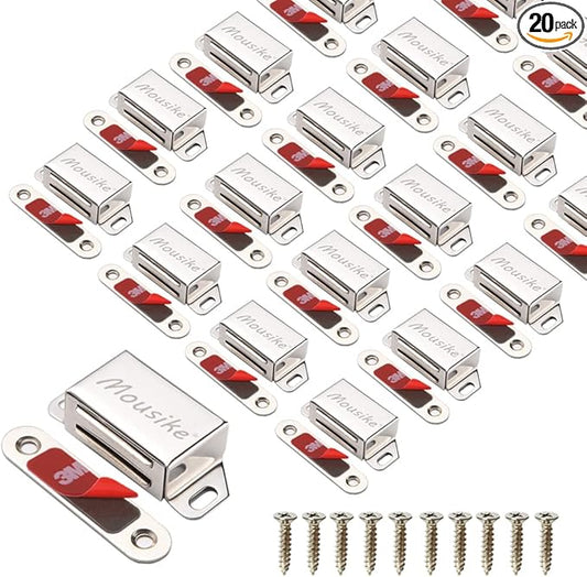 Mousike Cabinet Magnets 30lb Stainless Steel Magnetic Door Catch with Strong Magnetic for Kitchen Cupboard Wardrobe Closet Cabinet Door Drawer Latch(2.1"(Silver 20 Pack))