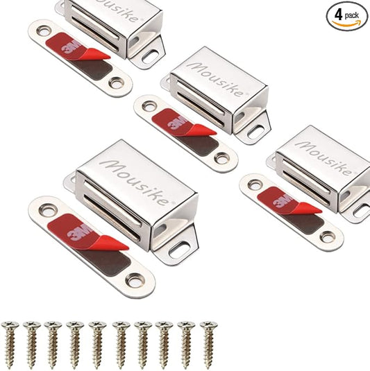 Mousike Cabinet Magnets 30lb Stainless Steel Magnetic Door Catch with Strong Magnetic for Kitchen Cupboard Wardrobe Closet Cabinet Door Drawer Latch(2.1"(Silver 4 Pack))