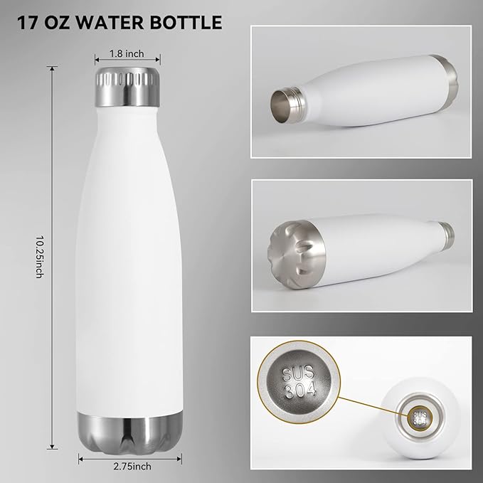 VEGOND 17oz Stainless Steel Water Bottles Bulk, Reusable Metal Sports Bottle Keeps Drink Hot and Cold, BPA Free Double Wall Vacuum Insulated Cola Shape Bottles for Camping, Gym, 4 Pack