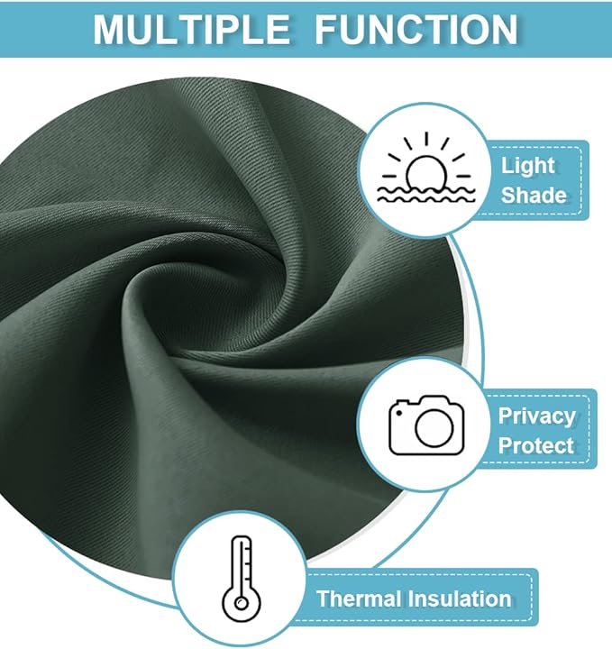 RYB HOME Bathroom Curtains Blackout - Thermal Insulating Privacy Small Window Curtains Short for Bedroom Basement Kitchen Kids Nursery Cabinet, Wide 42 x Long 30 inches, 2 Panels, Dark Green