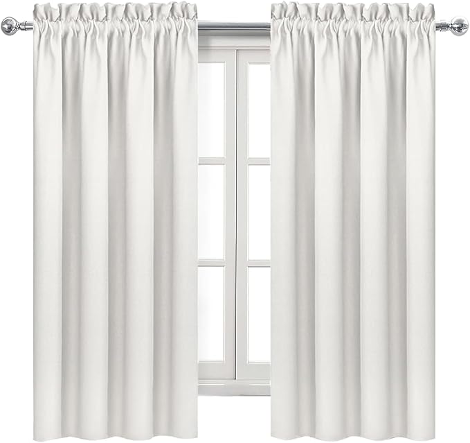 DWCN Blackout Curtains Thermal Insulated, Energy Saving & Noise Reducing Bedroom and Living Room Curtains, Ivory, W 42x L 72 Inch, Set of 2 Rod Pocket Curtain Panels