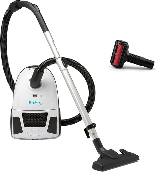 Simplicity Vacuums Jill Compact Canister Vacuum Cleaner with Pet Tool Fur Remover, Bagged Vacuum with Certified HEPA Filtration for Hard Floors and Rugs, Stair Vacuum