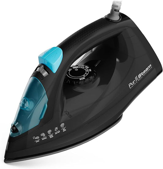 PurSteam Professional 1250W Steam Iron | Powerful Steamer with Burst of Steam & Spray | Non-Stick Soleplate, Easy Temperature Control & Auto Shut-Off