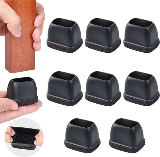 Ezprotekt 8 Pcs Rectangle Black Silicone Chair Leg Floor Protectors with Felt, Rectangle Chair Leg Caps, Furniture Leg Covers Cups for Chair Table Desk (Fit L :1.3-1.7", W: 0.9-1.2")