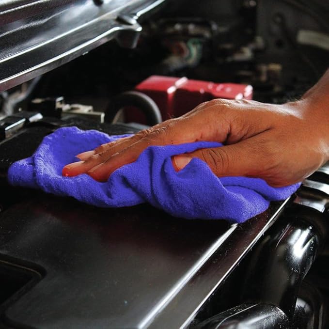 Shop Towels (Blue, 200-Pack) - Bulk Cleaning Towel in a Bag, Mechanic Cotton Wipes for Car Maintenance, Auto Mechanics & Garage, Wipe Grease & Oil, Machine Wash & Reusable