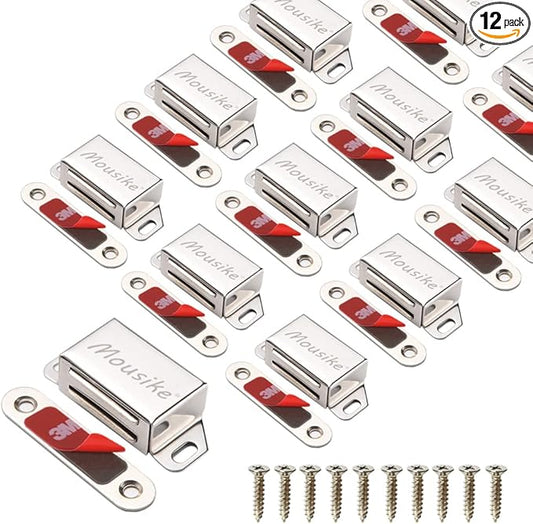 Mousike Cabinet Magnets 30lb Stainless Steel Magnetic Door Catch with Strong Magnetic for Kitchen Cupboard Wardrobe Closet Cabinet Door Drawer Latch (2.1"(Silver 12 Pack))