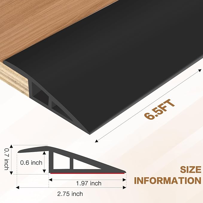 Floor Transition Strip Vinyl Door Threshold Ramp Self Adhesive Carpet Edging Strip Doorway Edge Trim, Overlap Edge Reducer for Laminate Carpet, Floor, Tile (Black, 2/5" to 3/5", 6.6Ft)