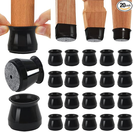 BUMACO Chair Leg Floor Protectors Chair Leg Protectors for Hardwood Floors Silicone Pads Covers to Protect Floors (Black-20 Pcs, Universal L (1-5/16"~2")