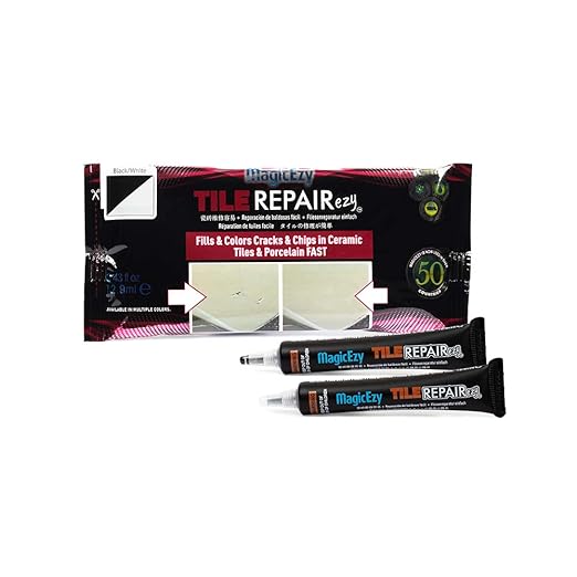 MagicEzy Tile RepairEzy (Black/White) - Laminate Floor Repair Kit - Ceramic Tile Repair Kit - Bathroom Tile Repair Kit - Crack Filler - Gray Porcelain, Ceramic, Acrylic, Stone, PVC, Fiberglass, Vinyl
