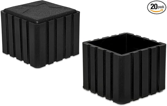 Flyshop Anti-Skid Non-Marking Synthetic Rubber Patio Chair Table Leg Caps Square Furniture Covers 20pcs, Black, 50 mm x 50 mm, 2" x 2"