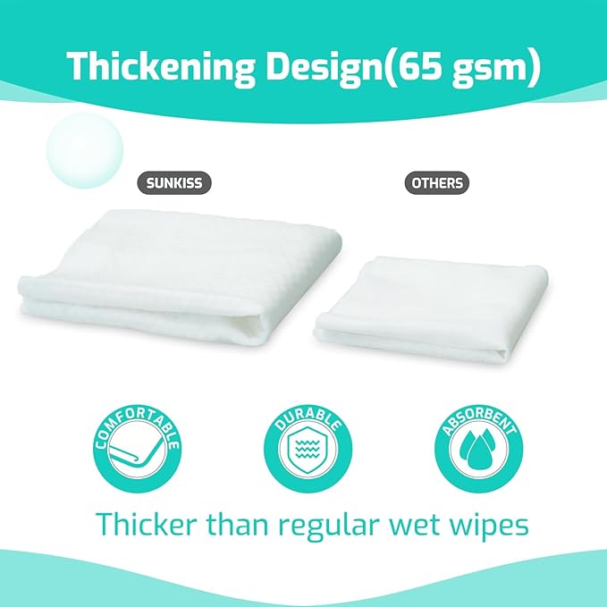 SUNKISS Trustplus Wet Wipes for Adult No Rinse, Extra Large 8”x12” Body Cleaning Washcloths for Elderly Incontinence & Cleansing, Unscented, 50 Count