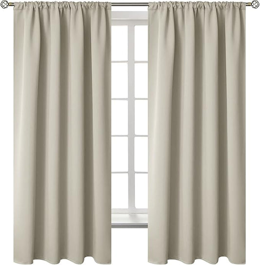 BGment Rod Pocket Blackout Curtains for Bedroom - Thermal Insulated Room Darkening Curtain for Living Room, Light Camel, 52 x 63 Inch, 2 Panels