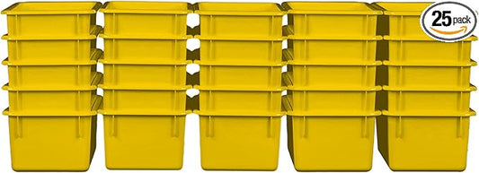 Wood Designs Cubby Storage Bin, Heavy Duty Plastic Containers for Kids Yellow Cubby Tray Set of 25