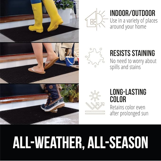 GORILLA GRIP Front Door Mat, Indoor Outdoor Ultra Absorbent HydroAbsorb Doormat, Absorbs Up to 1.7 Cups of Water, Stain and Fade Resistant, Rubber Backing Doormats, 2 Pack, 29x17 Black
