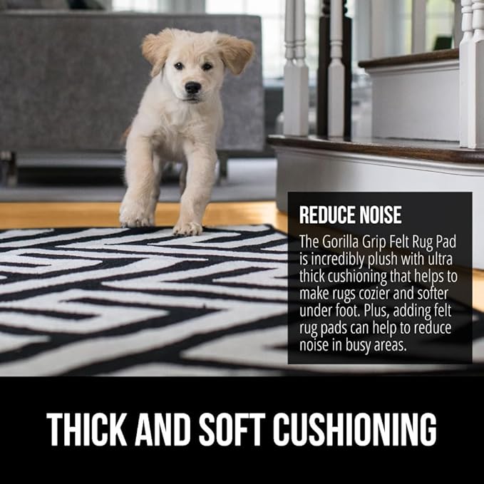 GORILLA GRIP Felt and Natural Rubber Stay in Place Slip Resistant Rug Pad, 1/8in Thick, 9x12 FT Protective Padding Under Area Rugs, Cushioned Gripper Pads, Carpet Runners, Hardwood Floors Protection