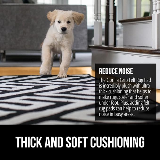 GORILLA GRIP Felt and Natural Rubber Stay in Place Slip Resistant Rug Pad, 1/4in Thick, 5x7 FT Protective Padding Under Area Rugs, Cushioned Gripper Pads, Carpet Runners, Hardwood Floors Protection