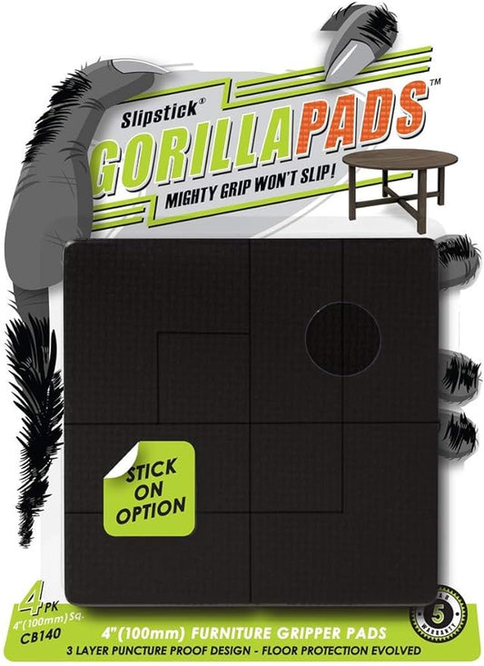 Slipstick GorillaPads 4 Inch Non Slip Furniture Gripper Pads (Pre-Scored to Cut to Size) Stops Sliding and Protects All Hard Floor Surfaces, Optional Self-Stick Adhesive, Square, CB140