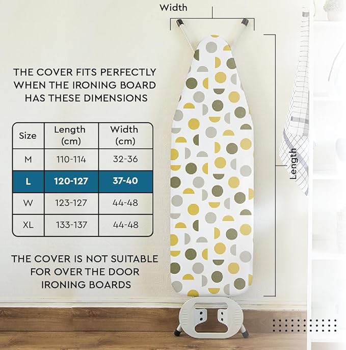 Encasa XO Ironing Board Cover and Pad 54"x15" - Thick 3mm Felt Padding, Drawstring Tightening & Lock, Easy Fit, Scorch & Stain Resistant, Fits Standard Large Ironing Board - Daisy Blue