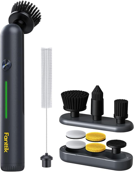 Fanttik G9 Nano Cordless Spin Scrubber with NeoPulse Motor, IPX7 Waterproof Grout Brush, 8 Replaceable Heads & LED Display for Cleaning Bathroom, Tile, Corners - Black