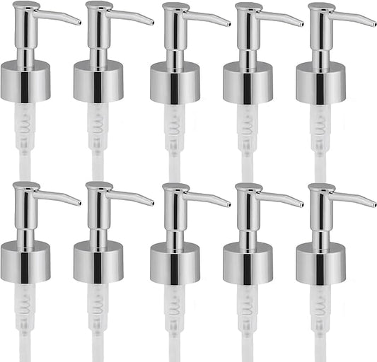 Soap Dispenser Pump Head Replacement 10 Pack, 28/400 Threads Standard Size, for Bathroom and Kitchen (Clear Silver)